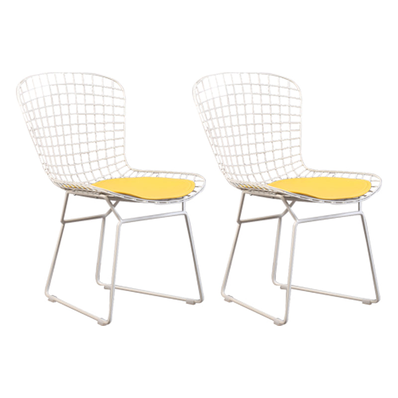 Contemporary Metal Dining Armless Chairs Open Back Dining Side Chair for Home Use White-Yellow 2 Piece Set Clearhalo ' kitchen&dining_furn' 'Dining Chairs' 'Dining Tables & Seating' 'dining_chair' 'furn' 'furn_dining_chair' 'Furniture' 'furniture_dining_chair' 'Kitchen & Dining Furniture' 'kitchen' 4128809
