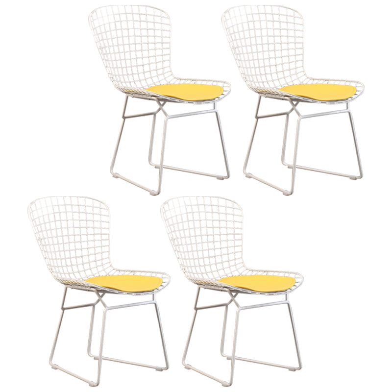 Contemporary Metal Dining Armless Chairs Open Back Dining Side Chair for Home Use White-Yellow 4 Piece Set Clearhalo ' kitchen&dining_furn' 'Dining Chairs' 'Dining Tables & Seating' 'dining_chair' 'furn' 'furn_dining_chair' 'Furniture' 'furniture_dining_chair' 'Kitchen & Dining Furniture' 'kitchen' 4128811