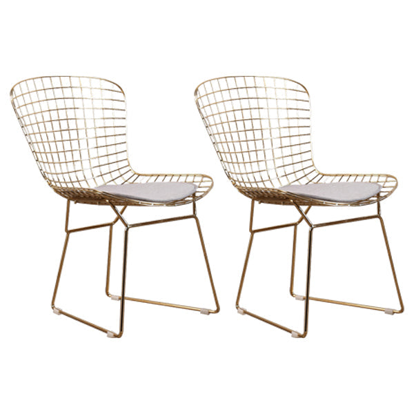 Contemporary Metal Dining Armless Chairs Open Back Dining Side Chair for Home Use Grey-Gold 2 Piece Set Clearhalo ' kitchen&dining_furn' 'Dining Chairs' 'Dining Tables & Seating' 'dining_chair' 'furn' 'furn_dining_chair' 'Furniture' 'furniture_dining_chair' 'Kitchen & Dining Furniture' 'kitchen' 4128826