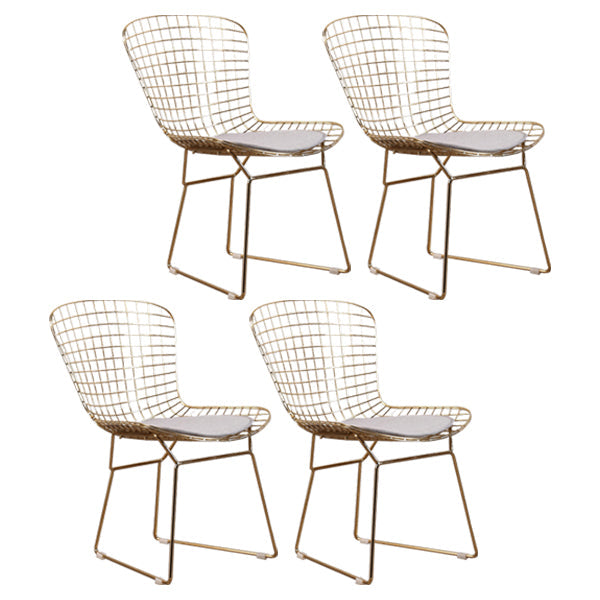 Contemporary Metal Dining Armless Chairs Open Back Dining Side Chair for Home Use Grey-Gold 4 Piece Set Clearhalo ' kitchen&dining_furn' 'Dining Chairs' 'Dining Tables & Seating' 'dining_chair' 'furn' 'furn_dining_chair' 'Furniture' 'furniture_dining_chair' 'Kitchen & Dining Furniture' 'kitchen' 4128829
