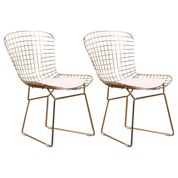 Contemporary Metal Dining Armless Chairs Open Back Dining Side Chair for Home Use White-Gold 2 Piece Set Clearhalo ' kitchen&dining_furn' 'Dining Chairs' 'Dining Tables & Seating' 'dining_chair' 'furn' 'furn_dining_chair' 'Furniture' 'furniture_dining_chair' 'Kitchen & Dining Furniture' 'kitchen' 4128832