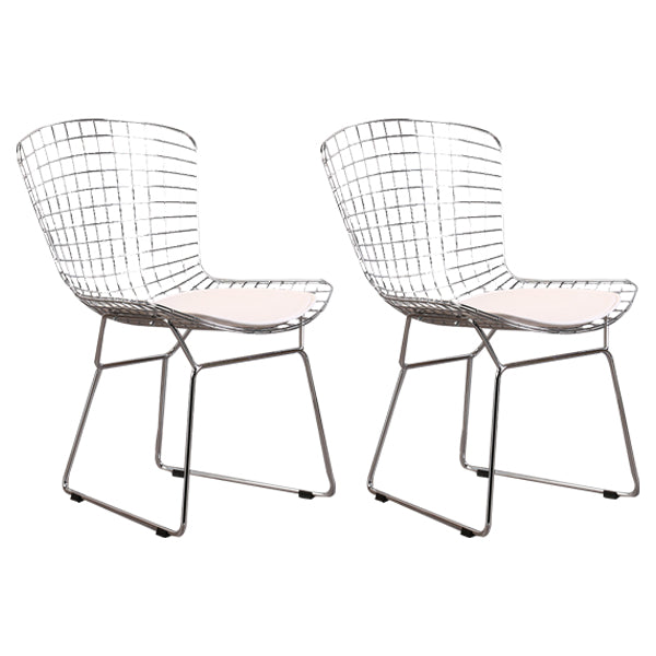 Contemporary Metal Dining Armless Chairs Open Back Dining Side Chair for Home Use White-Silver 2 Piece Set Clearhalo ' kitchen&dining_furn' 'Dining Chairs' 'Dining Tables & Seating' 'dining_chair' 'furn' 'furn_dining_chair' 'Furniture' 'furniture_dining_chair' 'Kitchen & Dining Furniture' 'kitchen' 4128850