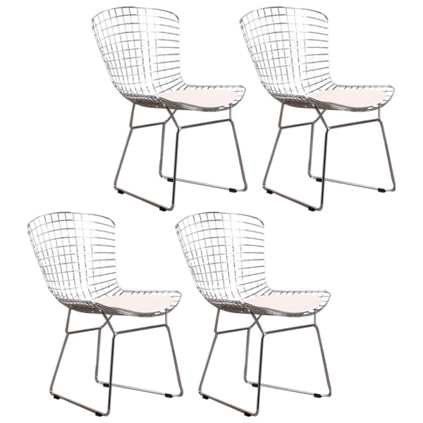 Contemporary Metal Dining Armless Chairs Open Back Dining Side Chair for Home Use White-Silver 4 Piece Set Clearhalo ' kitchen&dining_furn' 'Dining Chairs' 'Dining Tables & Seating' 'dining_chair' 'furn' 'furn_dining_chair' 'Furniture' 'furniture_dining_chair' 'Kitchen & Dining Furniture' 'kitchen' 4128851
