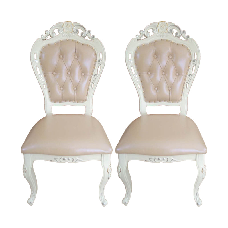 Victorian Rubberwood King Louis Back Chair Matte Finish Leather Dining Chair (Set of 2) Pink Clearhalo ' kitchen&dining_furn' 'Dining Chairs' 'Dining Tables & Seating' 'dining_chair' 'furn' 'furn_dining_chair' 'Furniture' 'furniture_dining_chair' 'Kitchen & Dining Furniture' 'kitchen' 4128866