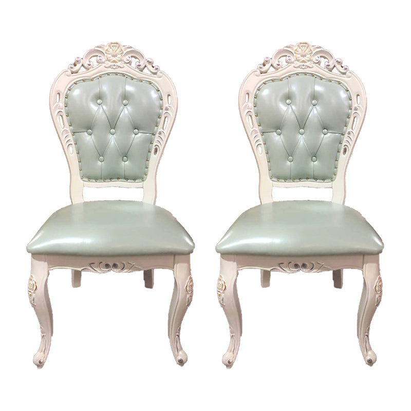 Victorian Rubberwood King Louis Back Chair Matte Finish Leather Dining Chair (Set of 2) Pea Green Clearhalo ' kitchen&dining_furn' 'Dining Chairs' 'Dining Tables & Seating' 'dining_chair' 'furn' 'furn_dining_chair' 'Furniture' 'furniture_dining_chair' 'Kitchen & Dining Furniture' 'kitchen' 4128867