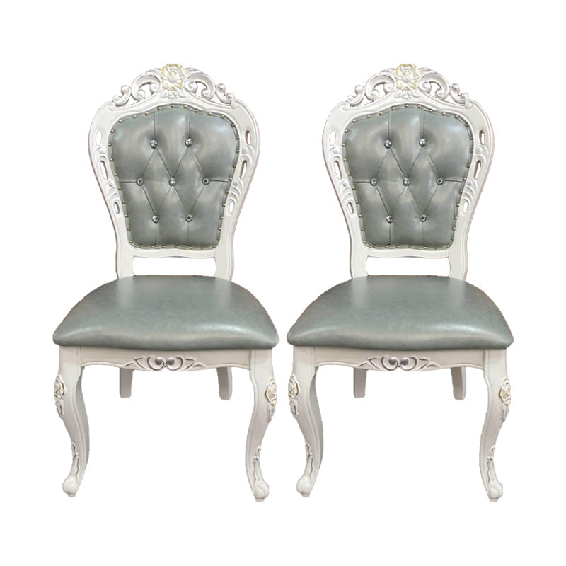 Victorian Rubberwood King Louis Back Chair Matte Finish Leather Dining Chair (Set of 2) Aqua Clearhalo ' kitchen&dining_furn' 'Dining Chairs' 'Dining Tables & Seating' 'dining_chair' 'furn' 'furn_dining_chair' 'Furniture' 'furniture_dining_chair' 'Kitchen & Dining Furniture' 'kitchen' 4128871