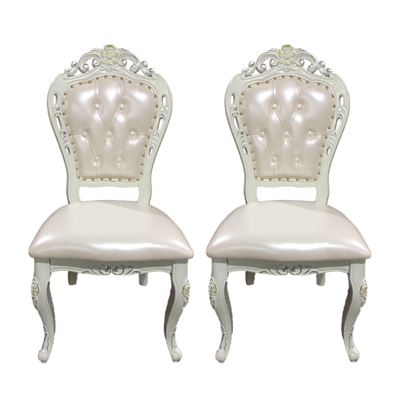 Victorian Rubberwood King Louis Back Chair Matte Finish Leather Dining Chair (Set of 2) Beige Clearhalo ' kitchen&dining_furn' 'Dining Chairs' 'Dining Tables & Seating' 'dining_chair' 'furn' 'furn_dining_chair' 'Furniture' 'furniture_dining_chair' 'Kitchen & Dining Furniture' 'kitchen' 4128874