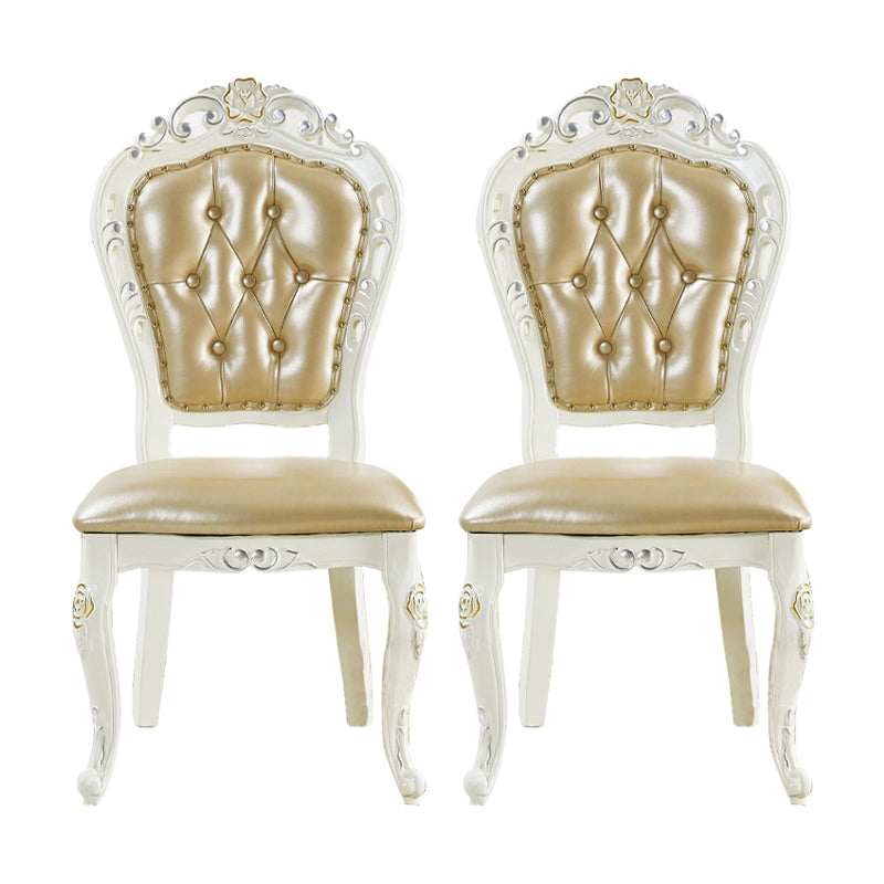 Victorian Rubberwood King Louis Back Chair Matte Finish Leather Dining Chair (Set of 2) Champagne Clearhalo ' kitchen&dining_furn' 'Dining Chairs' 'Dining Tables & Seating' 'dining_chair' 'furn' 'furn_dining_chair' 'Furniture' 'furniture_dining_chair' 'Kitchen & Dining Furniture' 'kitchen' 4128875