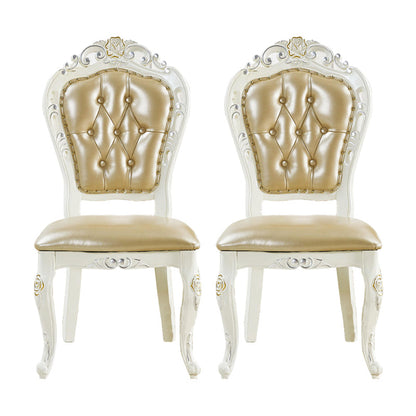 Victorian Rubberwood King Louis Back Chair Matte Finish Leather Dining Chair (Set of 2) Champagne Clearhalo ' kitchen&dining_furn' 'Dining Chairs' 'Dining Tables & Seating' 'dining_chair' 'furn' 'furn_dining_chair' 'Furniture' 'furniture_dining_chair' 'Kitchen & Dining Furniture' 'kitchen' 4128875