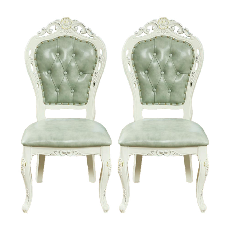 Victorian Rubberwood King Louis Back Chair Matte Finish Leather Dining Chair (Set of 2) Light Green Clearhalo ' kitchen&dining_furn' 'Dining Chairs' 'Dining Tables & Seating' 'dining_chair' 'furn' 'furn_dining_chair' 'Furniture' 'furniture_dining_chair' 'Kitchen & Dining Furniture' 'kitchen' 4128878