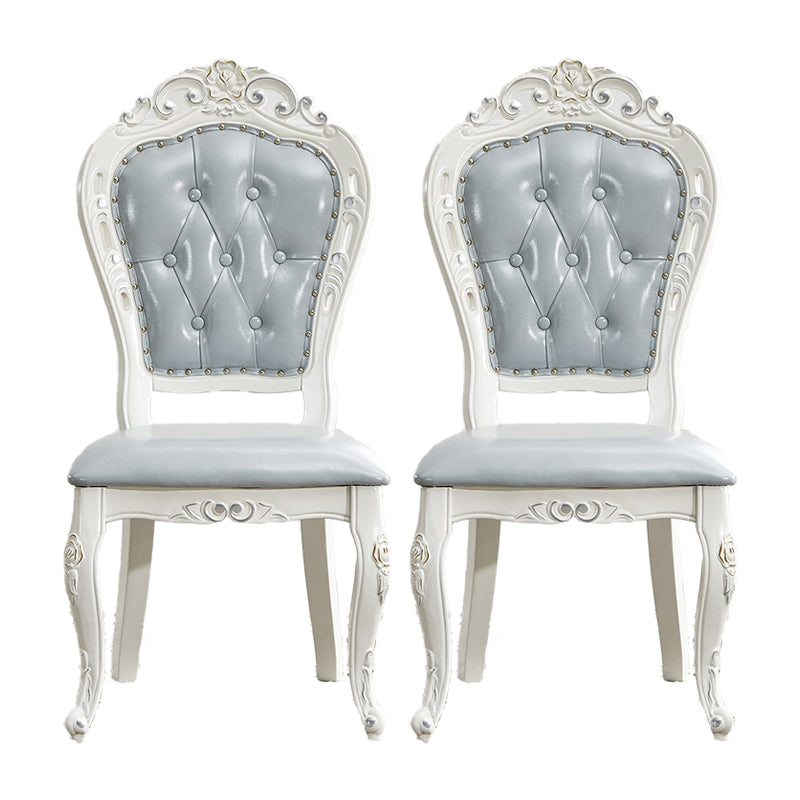 Victorian Rubberwood King Louis Back Chair Matte Finish Leather Dining Chair (Set of 2) Blue-Silver Clearhalo ' kitchen&dining_furn' 'Dining Chairs' 'Dining Tables & Seating' 'dining_chair' 'furn' 'furn_dining_chair' 'Furniture' 'furniture_dining_chair' 'Kitchen & Dining Furniture' 'kitchen' 4128879