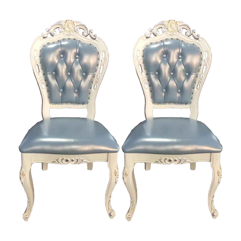 Victorian Rubberwood King Louis Back Chair Matte Finish Leather Dining Chair (Set of 2) Light Blue Clearhalo ' kitchen&dining_furn' 'Dining Chairs' 'Dining Tables & Seating' 'dining_chair' 'furn' 'furn_dining_chair' 'Furniture' 'furniture_dining_chair' 'Kitchen & Dining Furniture' 'kitchen' 4128881