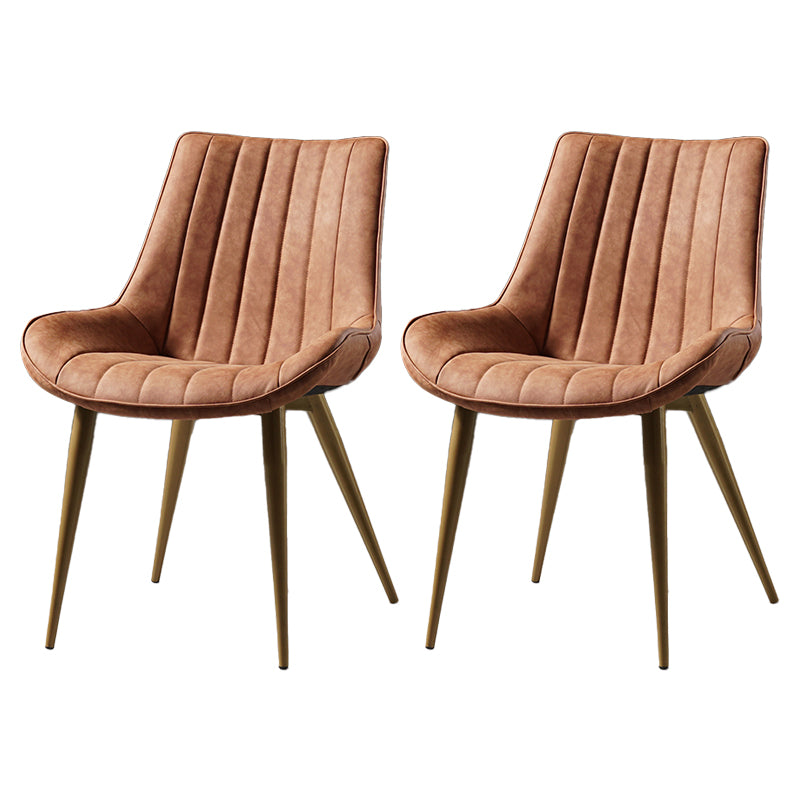 Metal Scandinavian Style Dining Chair Dining Room Armless Parsons Chair Light Brown 2 Piece Set Brass Gold Clearhalo ' kitchen&dining_furn' 'Dining Chairs' 'Dining Tables & Seating' 'dining_chair' 'furn' 'furn_dining_chair' 'Furniture' 'furniture_dining_chair' 'Kitchen & Dining Furniture' 'kitchen' 4129101