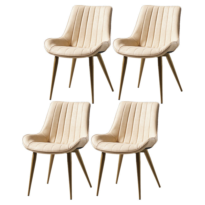 Metal Scandinavian Style Dining Chair Dining Room Armless Parsons Chair Off-White 4 Piece Set Brass Gold Clearhalo ' kitchen&dining_furn' 'Dining Chairs' 'Dining Tables & Seating' 'dining_chair' 'furn' 'furn_dining_chair' 'Furniture' 'furniture_dining_chair' 'Kitchen & Dining Furniture' 'kitchen' 4129120