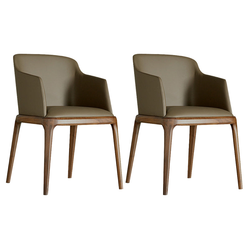 Scandinavian Solid Back Arm Chair Matte Finish Leather Dining Chair (Set of 2) Khaki Clearhalo ' kitchen&dining_furn' 'Dining Chairs' 'Dining Tables & Seating' 'dining_chair' 'furn' 'furn_dining_chair' 'Furniture' 'furniture_dining_chair' 'Kitchen & Dining Furniture' 'kitchen' 4129187