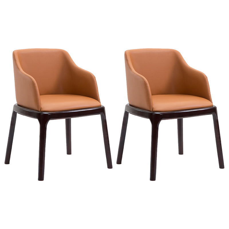 Scandinavian Solid Back Arm Chair Matte Finish Leather Dining Chair (Set of 2) Orange Clearhalo ' kitchen&dining_furn' 'Dining Chairs' 'Dining Tables & Seating' 'dining_chair' 'furn' 'furn_dining_chair' 'Furniture' 'furniture_dining_chair' 'Kitchen & Dining Furniture' 'kitchen' 4129189