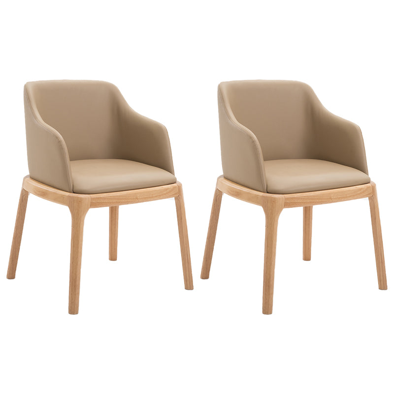 Scandinavian Solid Back Arm Chair Matte Finish Leather Dining Chair (Set of 2) Beige Clearhalo ' kitchen&dining_furn' 'Dining Chairs' 'Dining Tables & Seating' 'dining_chair' 'furn' 'furn_dining_chair' 'Furniture' 'furniture_dining_chair' 'Kitchen & Dining Furniture' 'kitchen' 4129191