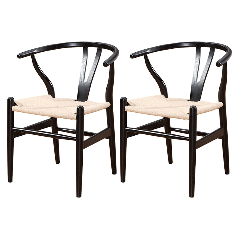 Contemporary Upholstered Restaurant Arm Chair Natural Wishbone Dining Chair Black White 2 Piece Set Clearhalo ' kitchen&dining_furn' 'Dining Chairs' 'Dining Tables & Seating' 'dining_chair' 'furn' 'furn_dining_chair' 'Furniture' 'furniture_dining_chair' 'Kitchen & Dining Furniture' 'kitchen' 4129323