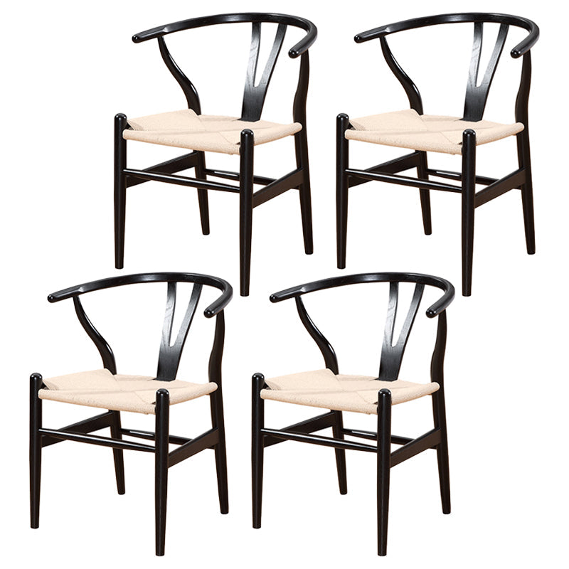 Contemporary Upholstered Restaurant Arm Chair Natural Wishbone Dining Chair Black White 4 Piece Set Clearhalo ' kitchen&dining_furn' 'Dining Chairs' 'Dining Tables & Seating' 'dining_chair' 'furn' 'furn_dining_chair' 'Furniture' 'furniture_dining_chair' 'Kitchen & Dining Furniture' 'kitchen' 4129324