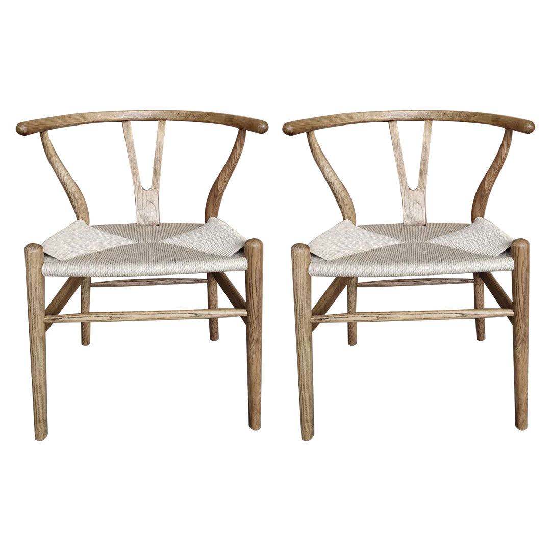Contemporary Upholstered Restaurant Arm Chair Natural Wishbone Dining Chair Off-White 2 Piece Set Clearhalo ' kitchen&dining_furn' 'Dining Chairs' 'Dining Tables & Seating' 'dining_chair' 'furn' 'furn_dining_chair' 'Furniture' 'furniture_dining_chair' 'Kitchen & Dining Furniture' 'kitchen' 4129330