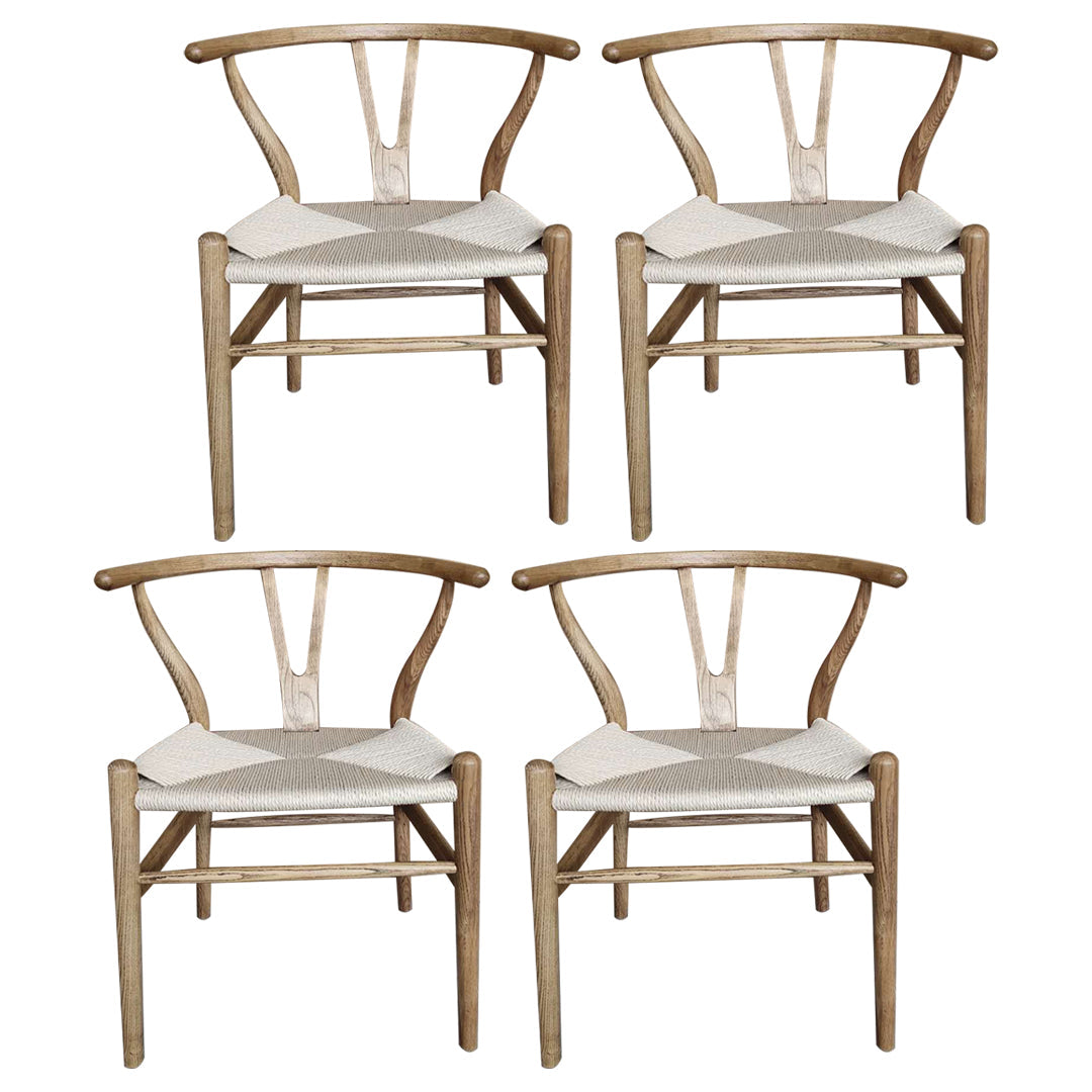 Contemporary Upholstered Restaurant Arm Chair Natural Wishbone Dining Chair Off-White 4 Piece Set Clearhalo ' kitchen&dining_furn' 'Dining Chairs' 'Dining Tables & Seating' 'dining_chair' 'furn' 'furn_dining_chair' 'Furniture' 'furniture_dining_chair' 'Kitchen & Dining Furniture' 'kitchen' 4129331