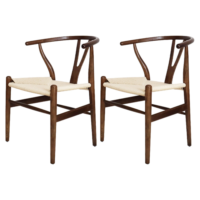 Contemporary Upholstered Restaurant Arm Chair Natural Wishbone Dining Chair Walnut White 2 Piece Set Clearhalo ' kitchen&dining_furn' 'Dining Chairs' 'Dining Tables & Seating' 'dining_chair' 'furn' 'furn_dining_chair' 'Furniture' 'furniture_dining_chair' 'Kitchen & Dining Furniture' 'kitchen' 4129342