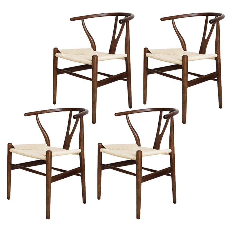 Contemporary Upholstered Restaurant Arm Chair Natural Wishbone Dining Chair Walnut White 4 Piece Set Clearhalo ' kitchen&dining_furn' 'Dining Chairs' 'Dining Tables & Seating' 'dining_chair' 'furn' 'furn_dining_chair' 'Furniture' 'furniture_dining_chair' 'Kitchen & Dining Furniture' 'kitchen' 4129343