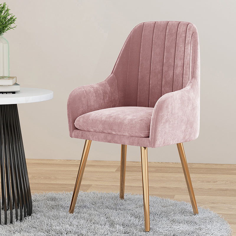 Scandinavian Upholstered Arm Dining Chair Solid Back Dining Single Chair for Home Pink Brass Gold Clearhalo ' kitchen&dining_furn' 'Dining Chairs' 'Dining Tables & Seating' 'dining_chair' 'furn' 'furn_dining_chair' 'Furniture' 'furniture_dining_chair' 'Kitchen & Dining Furniture' 'kitchen' 4129384
