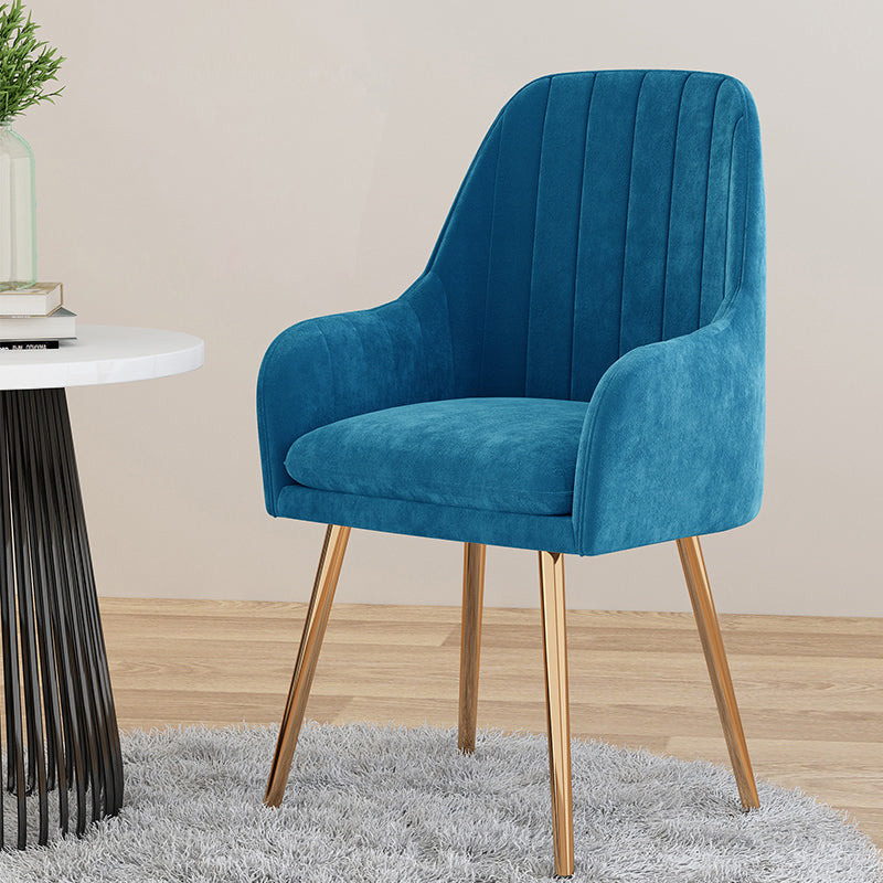 Scandinavian Upholstered Arm Dining Chair Solid Back Dining Single Chair for Home Blue Brass Gold Clearhalo ' kitchen&dining_furn' 'Dining Chairs' 'Dining Tables & Seating' 'dining_chair' 'furn' 'furn_dining_chair' 'Furniture' 'furniture_dining_chair' 'Kitchen & Dining Furniture' 'kitchen' 4129388