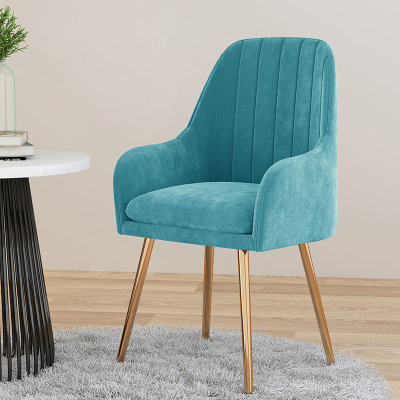 Scandinavian Upholstered Arm Dining Chair Solid Back Dining Single Chair for Home Lake Blue Brass Gold Clearhalo ' kitchen&dining_furn' 'Dining Chairs' 'Dining Tables & Seating' 'dining_chair' 'furn' 'furn_dining_chair' 'Furniture' 'furniture_dining_chair' 'Kitchen & Dining Furniture' 'kitchen' 4129396