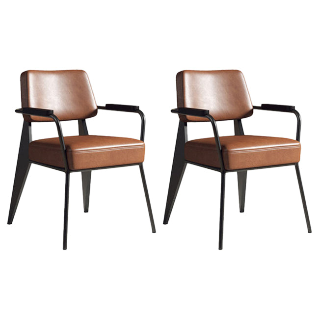 Industrial Style Metal Dining Chair Open Back Dining Arm Side Chair for Kitchen Dark Coffee 2 Piece Set Clearhalo ' kitchen&dining_furn' 'Dining Chairs' 'Dining Tables & Seating' 'dining_chair' 'furn' 'furn_dining_chair' 'Furniture' 'furniture_dining_chair' 'Kitchen & Dining Furniture' 'kitchen' 4129509