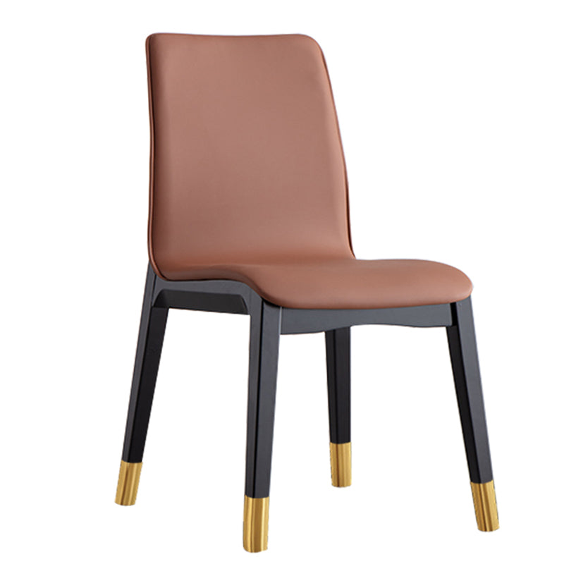 Scandinavian Indoor Side Chair Wood Upholstered Solid Back Single Dining Room Chair Coffee Brass Gold Clearhalo ' kitchen&dining_furn' 'Dining Chairs' 'Dining Tables & Seating' 'dining_chair' 'furn' 'furn_dining_chair' 'Furniture' 'furniture_dining_chair' 'Kitchen & Dining Furniture' 'kitchen' 4129583