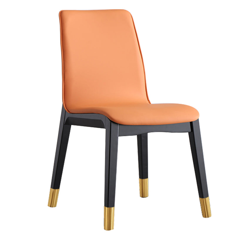 Scandinavian Indoor Side Chair Wood Upholstered Solid Back Single Dining Room Chair Orange Brass Gold Clearhalo ' kitchen&dining_furn' 'Dining Chairs' 'Dining Tables & Seating' 'dining_chair' 'furn' 'furn_dining_chair' 'Furniture' 'furniture_dining_chair' 'Kitchen & Dining Furniture' 'kitchen' 4129586