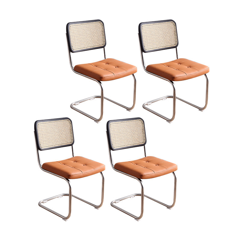 Contemporary Style Metal Chair Dining Room Kitchen Open Back Side Chairs Yellow-Brown 4 Piece Set Clearhalo ' kitchen&dining_furn' 'Dining Chairs' 'Dining Tables & Seating' 'dining_chair' 'furn' 'furn_dining_chair' 'Furniture' 'furniture_dining_chair' 'Kitchen & Dining Furniture' 'kitchen' 4129742