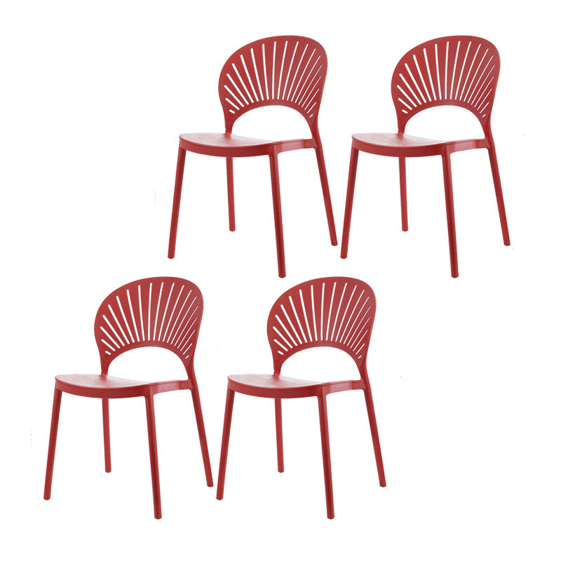 Contemporary Style Plastic Dining Armless Chair Open Back Dining Side Chair Burgundy 4 Piece Set Clearhalo ' kitchen&dining_furn' 'Dining Chairs' 'Dining Tables & Seating' 'dining_chair' 'furn' 'furn_dining_chair' 'Furniture' 'furniture_dining_chair' 'Kitchen & Dining Furniture' 'kitchen' 4129828