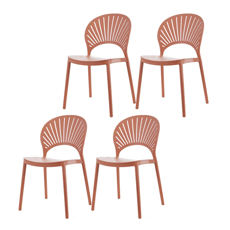 Contemporary Style Plastic Dining Armless Chair Open Back Dining Side Chair Orange 4 Piece Set Clearhalo ' kitchen&dining_furn' 'Dining Chairs' 'Dining Tables & Seating' 'dining_chair' 'furn' 'furn_dining_chair' 'Furniture' 'furniture_dining_chair' 'Kitchen & Dining Furniture' 'kitchen' 4129856