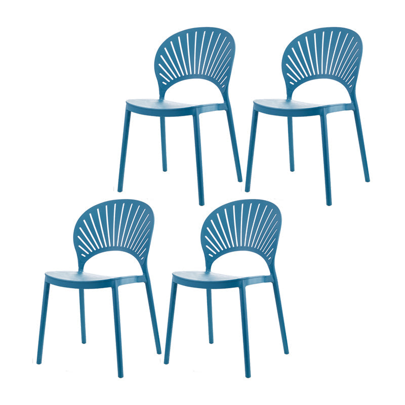 Contemporary Style Plastic Dining Armless Chair Open Back Dining Side Chair Peacock Blue 4 Piece Set Clearhalo ' kitchen&dining_furn' 'Dining Chairs' 'Dining Tables & Seating' 'dining_chair' 'furn' 'furn_dining_chair' 'Furniture' 'furniture_dining_chair' 'Kitchen & Dining Furniture' 'kitchen' 4129868