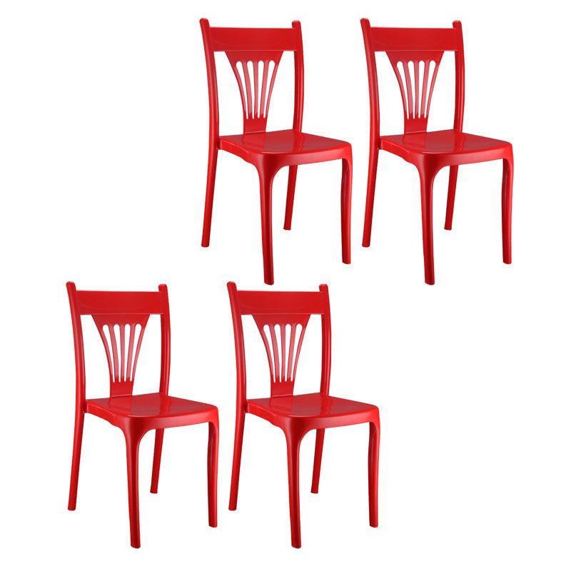 Contemporary Style Plastic Dining Armless Chairs Slat Back Stacking Arm Chair Red 4 Piece Set Clearhalo ' kitchen&dining_furn' 'Dining Chairs' 'Dining Tables & Seating' 'dining_chair' 'furn' 'furn_dining_chair' 'Furniture' 'furniture_dining_chair' 'Kitchen & Dining Furniture' 'kitchen' 4129887
