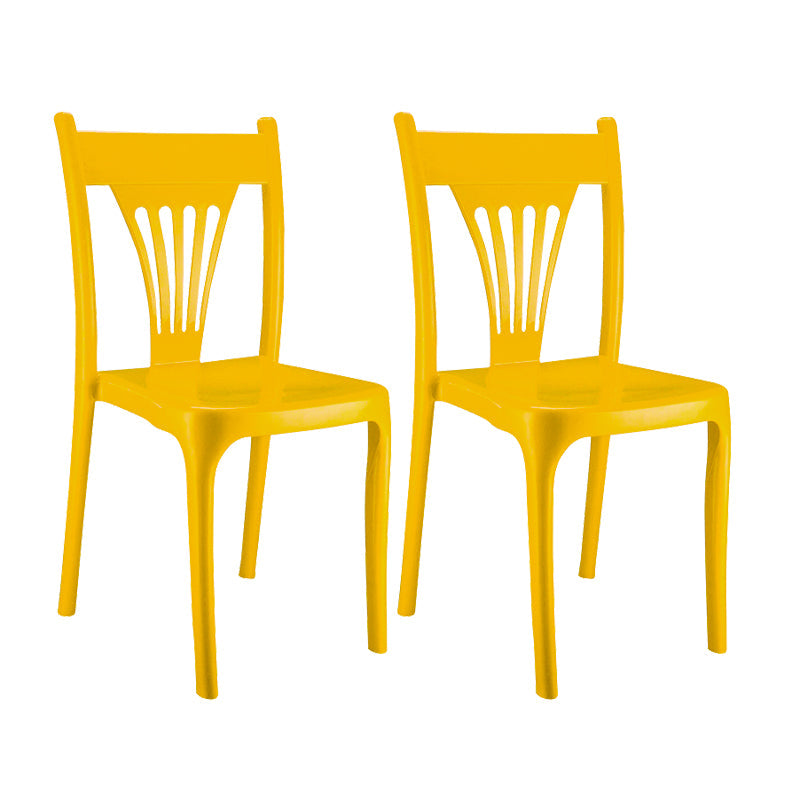 Contemporary Style Plastic Dining Armless Chairs Slat Back Stacking Arm Chair Yellow 2 Piece Set Clearhalo ' kitchen&dining_furn' 'Dining Chairs' 'Dining Tables & Seating' 'dining_chair' 'furn' 'furn_dining_chair' 'Furniture' 'furniture_dining_chair' 'Kitchen & Dining Furniture' 'kitchen' 4129890