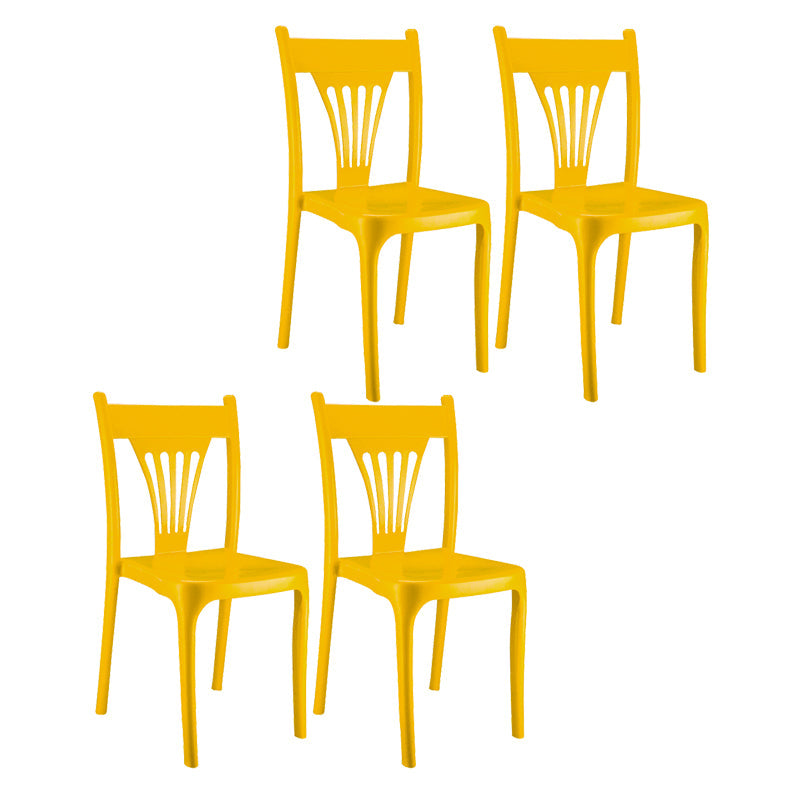 Contemporary Style Plastic Dining Armless Chairs Slat Back Stacking Arm Chair Yellow 4 Piece Set Clearhalo ' kitchen&dining_furn' 'Dining Chairs' 'Dining Tables & Seating' 'dining_chair' 'furn' 'furn_dining_chair' 'Furniture' 'furniture_dining_chair' 'Kitchen & Dining Furniture' 'kitchen' 4129891
