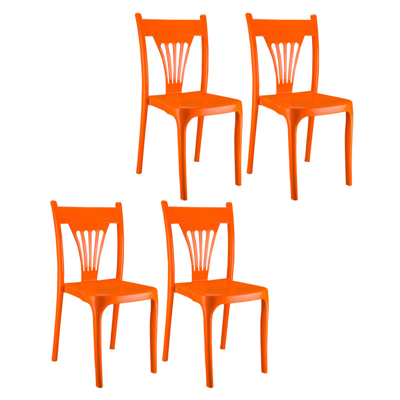 Contemporary Style Plastic Dining Armless Chairs Slat Back Stacking Arm Chair Orange 4 Piece Set Clearhalo ' kitchen&dining_furn' 'Dining Chairs' 'Dining Tables & Seating' 'dining_chair' 'furn' 'furn_dining_chair' 'Furniture' 'furniture_dining_chair' 'Kitchen & Dining Furniture' 'kitchen' 4129897