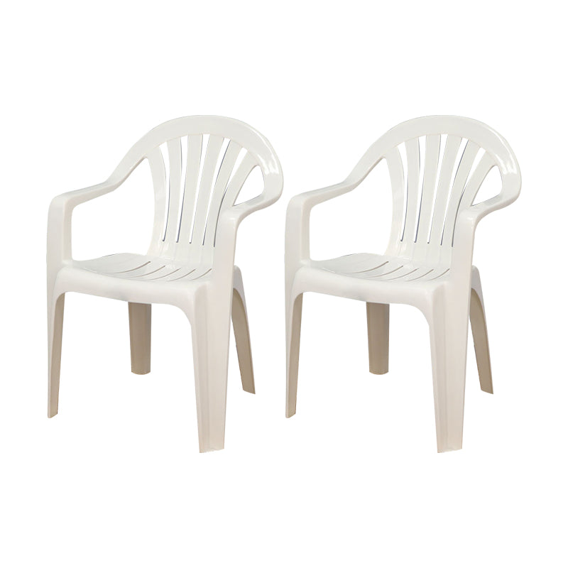 Contemporary Style Arm Chair Plastic Slat Back Stacking Dining Side Chair White 2 Piece Set Clearhalo ' kitchen&dining_furn' 'Dining Chairs' 'Dining Tables & Seating' 'dining_chair' 'furn' 'furn_dining_chair' 'Furniture' 'furniture_dining_chair' 'Kitchen & Dining Furniture' 'kitchen' 4129900