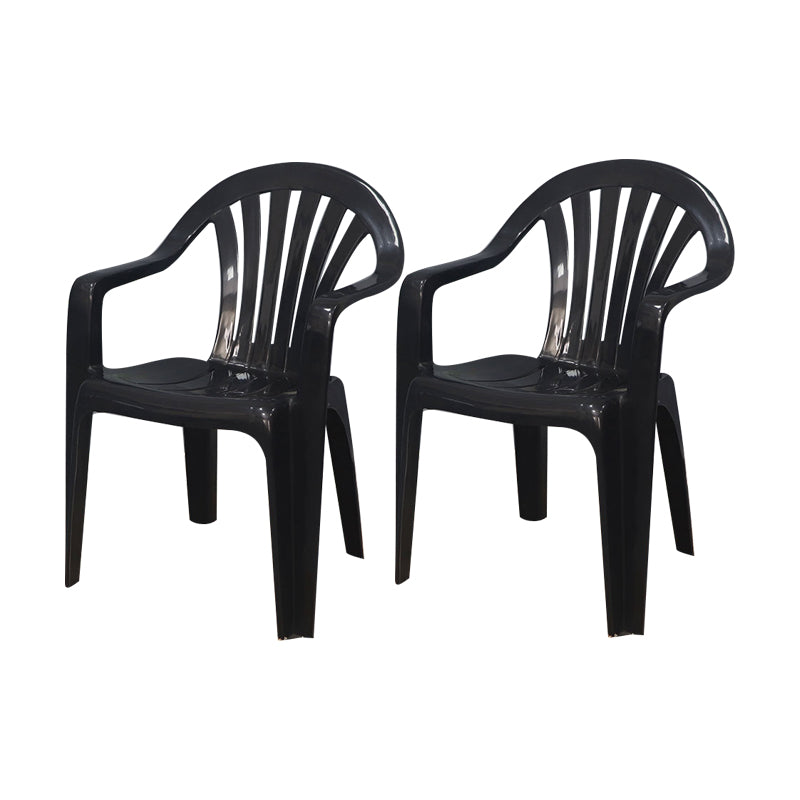 Contemporary Style Arm Chair Plastic Slat Back Stacking Dining Side Chair Black 2 Piece Set Clearhalo ' kitchen&dining_furn' 'Dining Chairs' 'Dining Tables & Seating' 'dining_chair' 'furn' 'furn_dining_chair' 'Furniture' 'furniture_dining_chair' 'Kitchen & Dining Furniture' 'kitchen' 4129905