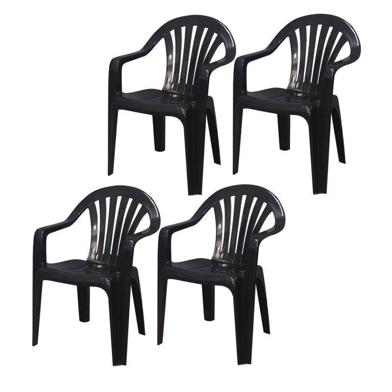 Contemporary Style Arm Chair Plastic Slat Back Stacking Dining Side Chair Black 4 Piece Set Clearhalo ' kitchen&dining_furn' 'Dining Chairs' 'Dining Tables & Seating' 'dining_chair' 'furn' 'furn_dining_chair' 'Furniture' 'furniture_dining_chair' 'Kitchen & Dining Furniture' 'kitchen' 4129908