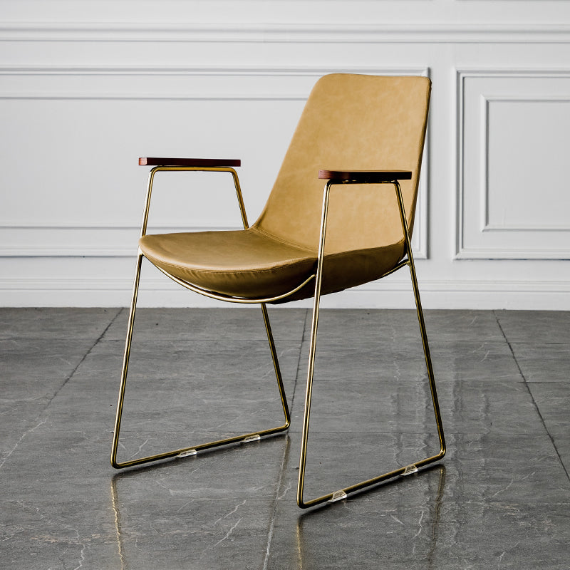 Nordic Style Dining Chairs Kitchen Arm Dining Side Chairs with Metal Legs Khaki 1 Piece Brass Gold Clearhalo ' kitchen&dining_furn' 'Dining Chairs' 'Dining Tables & Seating' 'dining_chair' 'furn' 'furn_dining_chair' 'Furniture' 'furniture_dining_chair' 'Kitchen & Dining Furniture' 'kitchen' 4130309
