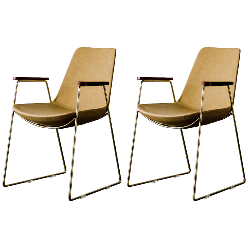 Nordic Style Dining Chairs Kitchen Arm Dining Side Chairs with Metal Legs Khaki 2 Piece Set Brass Gold Clearhalo ' kitchen&dining_furn' 'Dining Chairs' 'Dining Tables & Seating' 'dining_chair' 'furn' 'furn_dining_chair' 'Furniture' 'furniture_dining_chair' 'Kitchen & Dining Furniture' 'kitchen' 4130311
