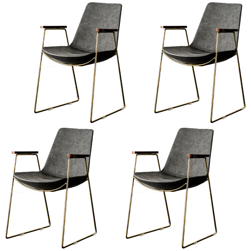 Nordic Style Dining Chairs Kitchen Arm Dining Side Chairs with Metal Legs Grey 4 Piece Set Brass Gold Clearhalo ' kitchen&dining_furn' 'Dining Chairs' 'Dining Tables & Seating' 'dining_chair' 'furn' 'furn_dining_chair' 'Furniture' 'furniture_dining_chair' 'Kitchen & Dining Furniture' 'kitchen' 4130318