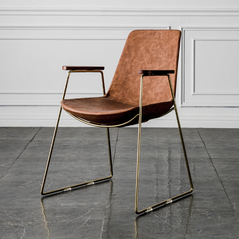 Nordic Style Dining Chairs Kitchen Arm Dining Side Chairs with Metal Legs Red Brown 1 Piece Brass Gold Clearhalo ' kitchen&dining_furn' 'Dining Chairs' 'Dining Tables & Seating' 'dining_chair' 'furn' 'furn_dining_chair' 'Furniture' 'furniture_dining_chair' 'Kitchen & Dining Furniture' 'kitchen' 4130334