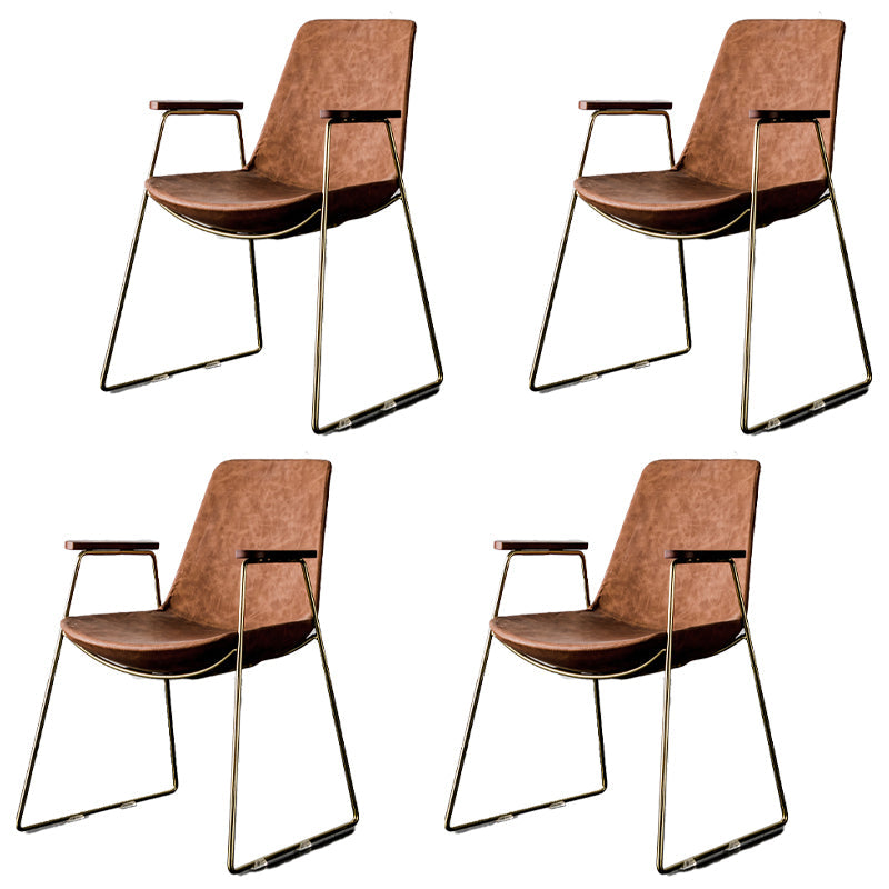 Nordic Style Dining Chairs Kitchen Arm Dining Side Chairs with Metal Legs Red Brown 4 Piece Set Brass Gold Clearhalo ' kitchen&dining_furn' 'Dining Chairs' 'Dining Tables & Seating' 'dining_chair' 'furn' 'furn_dining_chair' 'Furniture' 'furniture_dining_chair' 'Kitchen & Dining Furniture' 'kitchen' 4130336