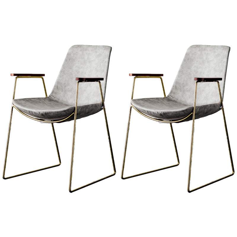 Nordic Style Dining Chairs Kitchen Arm Dining Side Chairs with Metal Legs Light Gray 2 Piece Set Brass Gold Clearhalo ' kitchen&dining_furn' 'Dining Chairs' 'Dining Tables & Seating' 'dining_chair' 'furn' 'furn_dining_chair' 'Furniture' 'furniture_dining_chair' 'Kitchen & Dining Furniture' 'kitchen' 4130341